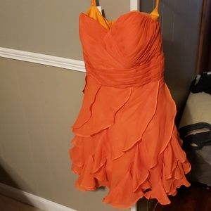 Orange strapless lace up dress